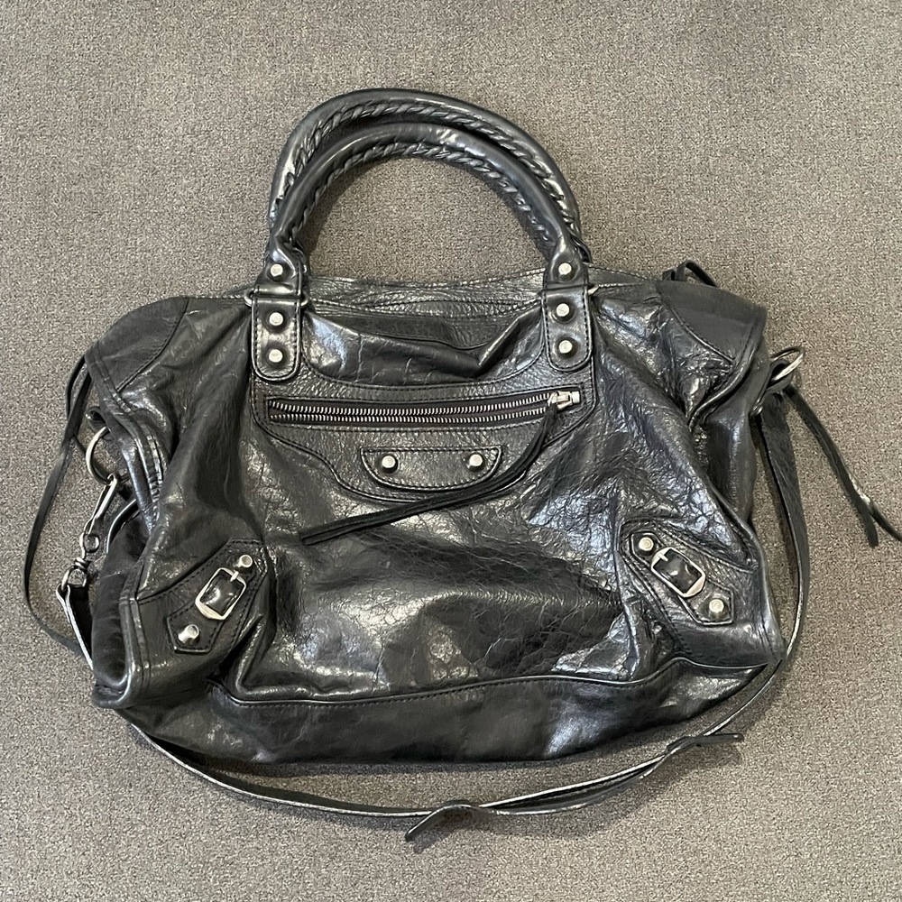 Black Balenciaga Motocross Classic Day Bag